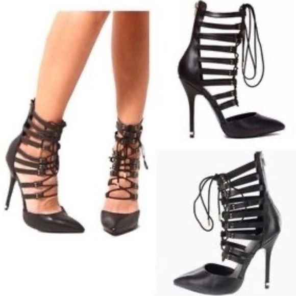 Steve Madden black lace up pointy toe Stilettos-Women's Size 8 - Picture 1 of 11